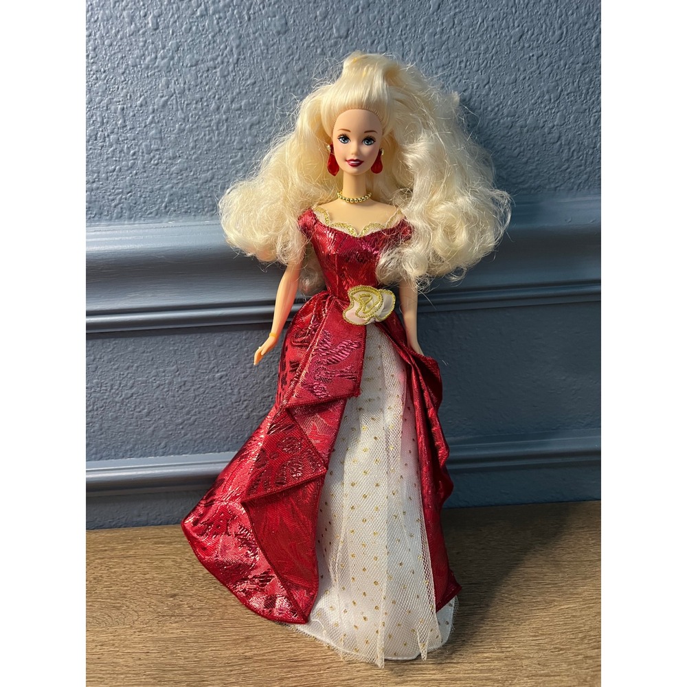 Holiday Barbie Doll Red White Gold Gown Elegant Christmas Celebration Toy Gift